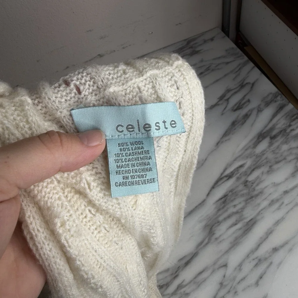 Celeste Gray 90% Wool 10% Cashmere Infinity Soft Scarf Wrap Cable Knit Womens